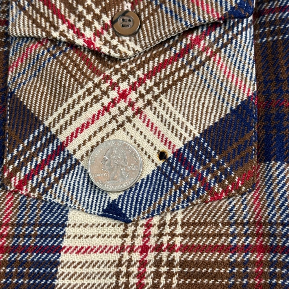 Woodland Vintage Mens Plaid Flannel Shirt Brown Blue Acrylic Size M Medium - Picture 7 of 8